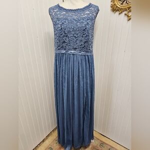 Elegant Blue Lace Maxi Dress Davids Bridal Bridesmaid 16